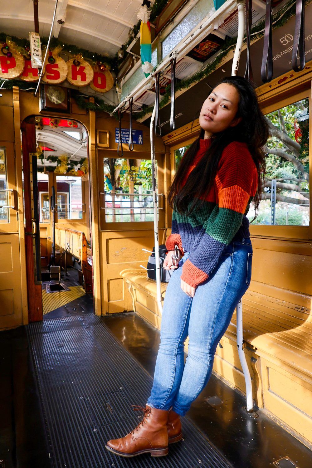 Marie on a cable car